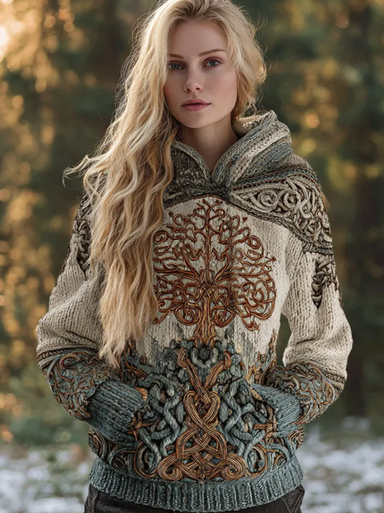 Women's Viking-style Winter Warm Hooded Knitted Sweater