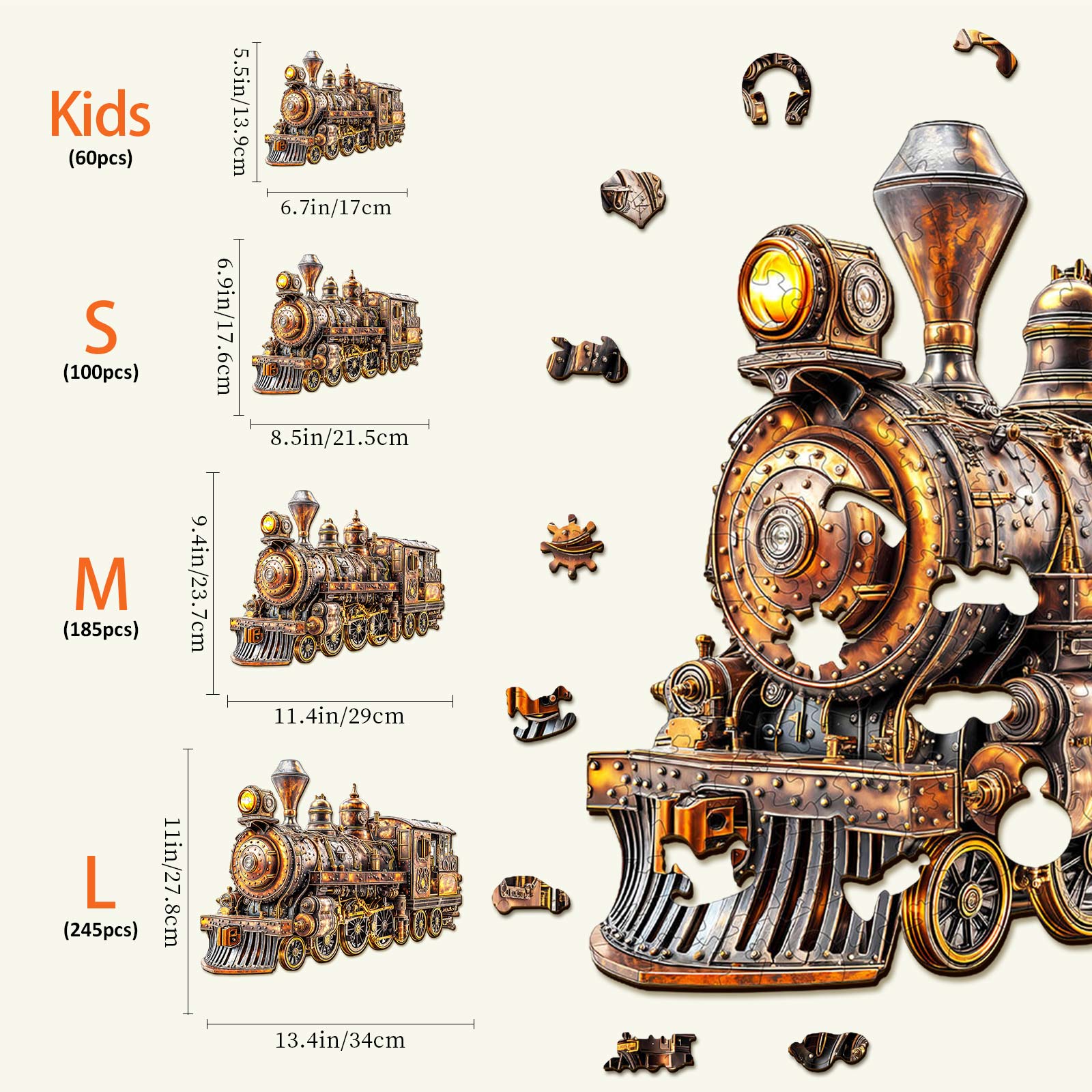 Mechanical Steam Train Wooden Jigsaw Puzzle