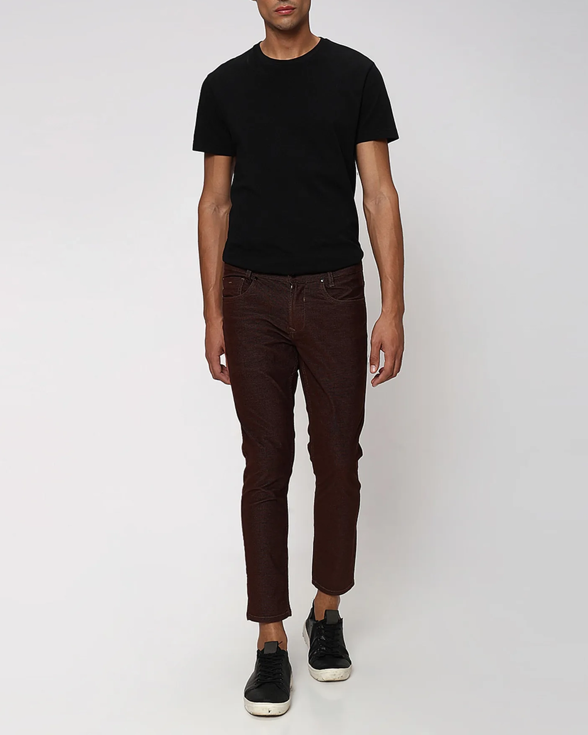 Classic Versatile Soft Slim-Fit Straight-Leg Brown Trousers