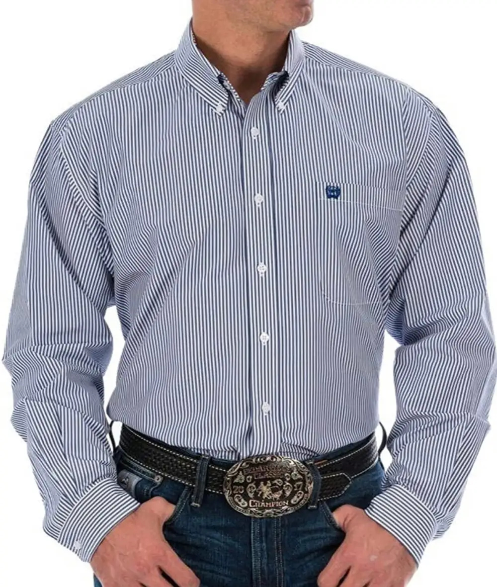 Men’s Cinch White and Royal Blue Striped Shirt