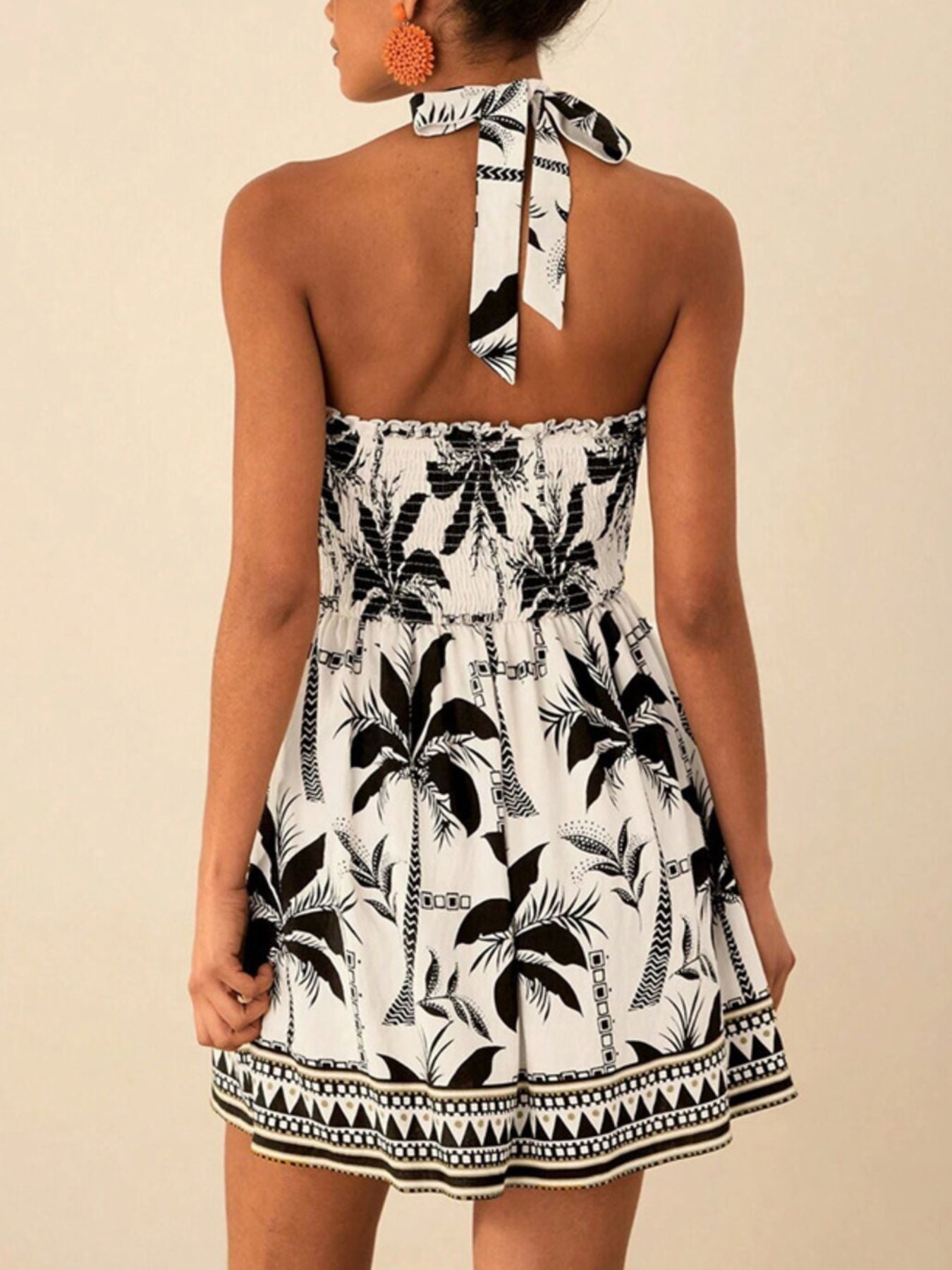 Tropical Print Halter Neck Mini Dress