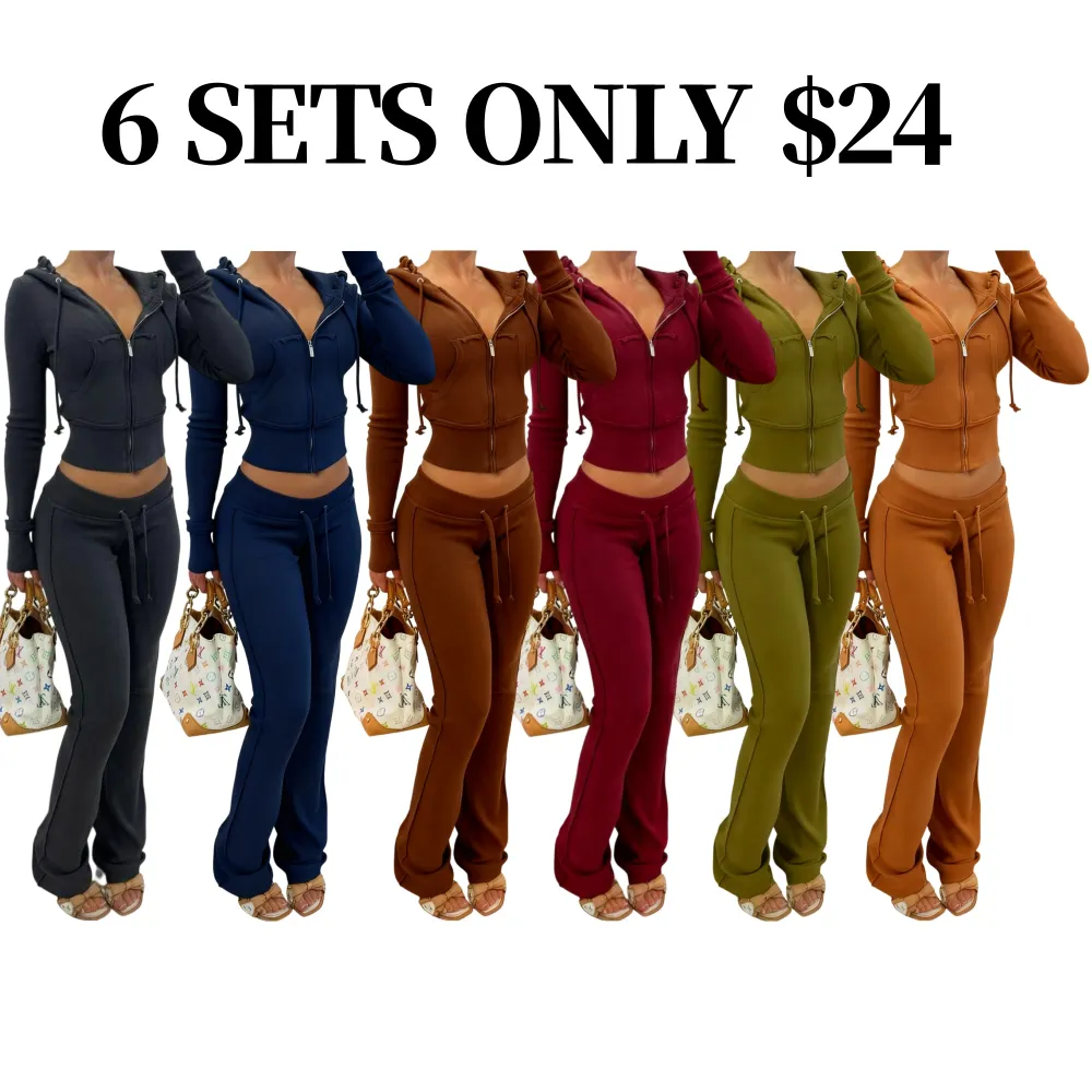 Women's Cropped Zip-Up Two-Piece Set