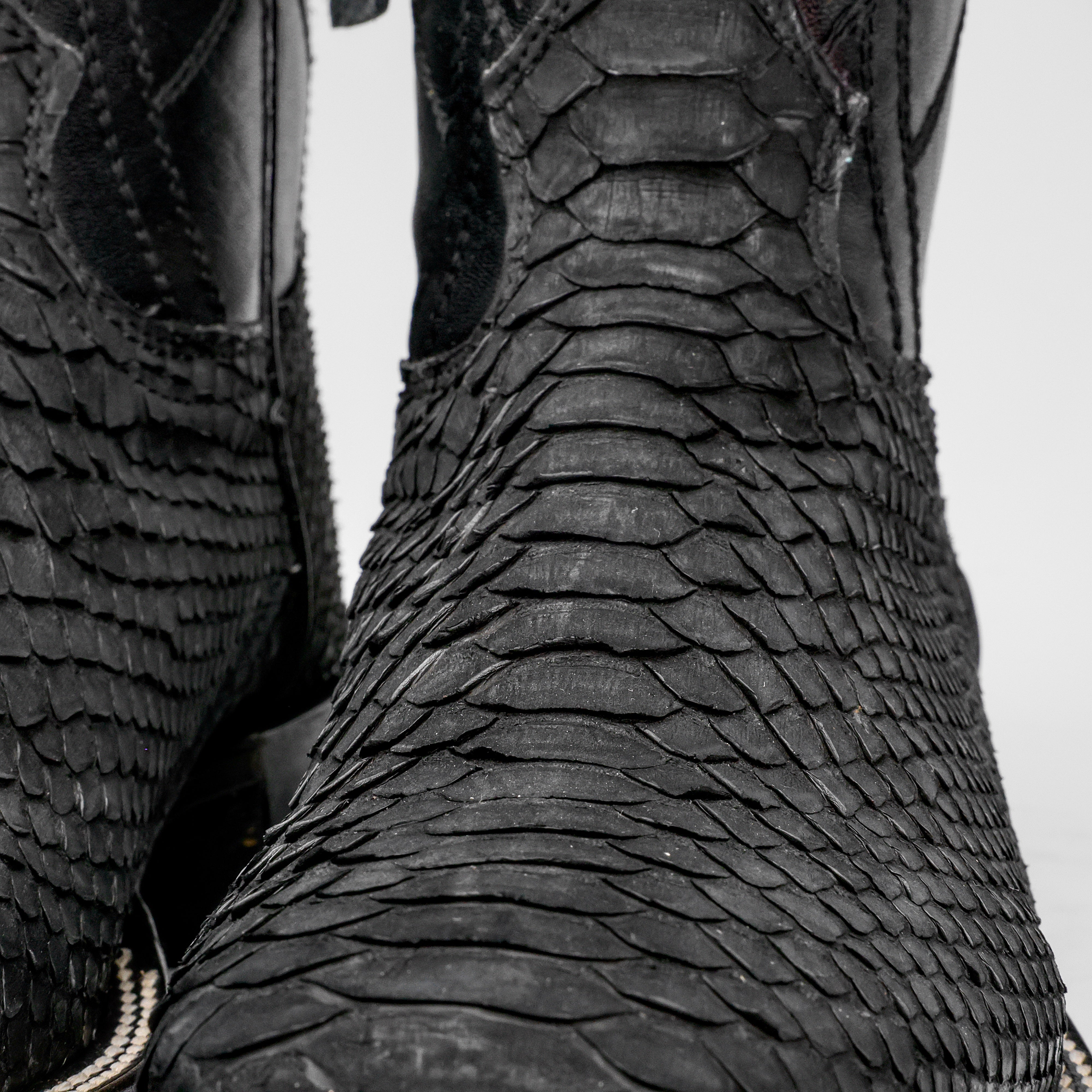 GENUINE Matte Black Python Boots - Square Toe