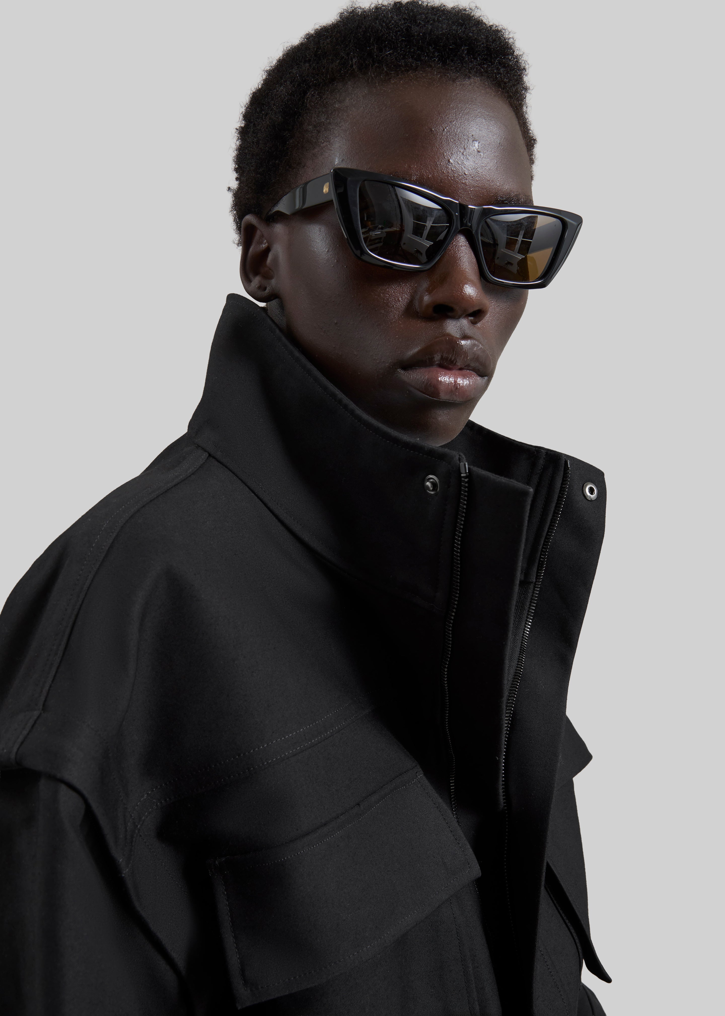 Melton Detachable Sleeve Cargo Jacket - Black