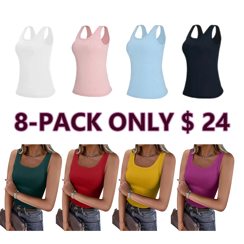 Women's Ribbed Scoop Neck Sports Tank with Built-in Bra