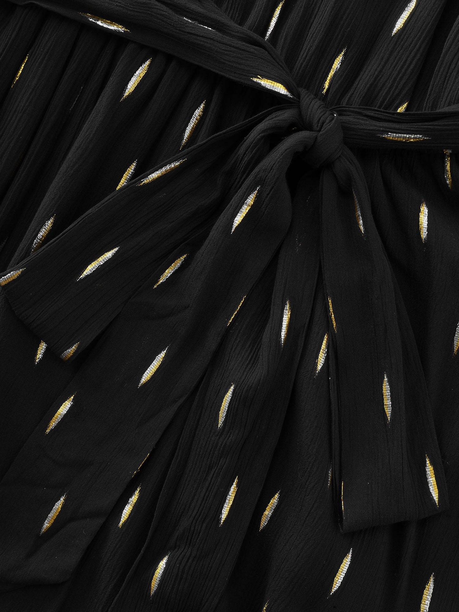 Sequin Neckline Textured Waist-Tie Mini Dress