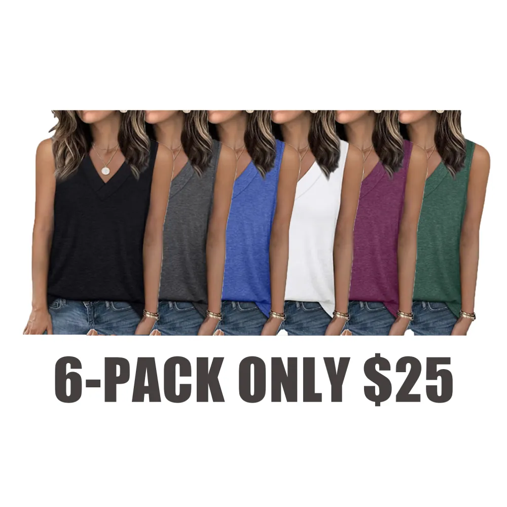 2025 Summer Women's V-Neck Tank Tops – Trendy Sleeveless Loose Fit Basic Tees