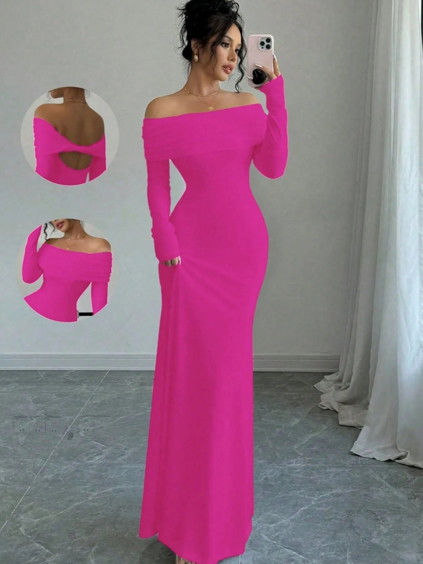 Off-Shoulder Long Sleeve Bodycon Maxi Dress