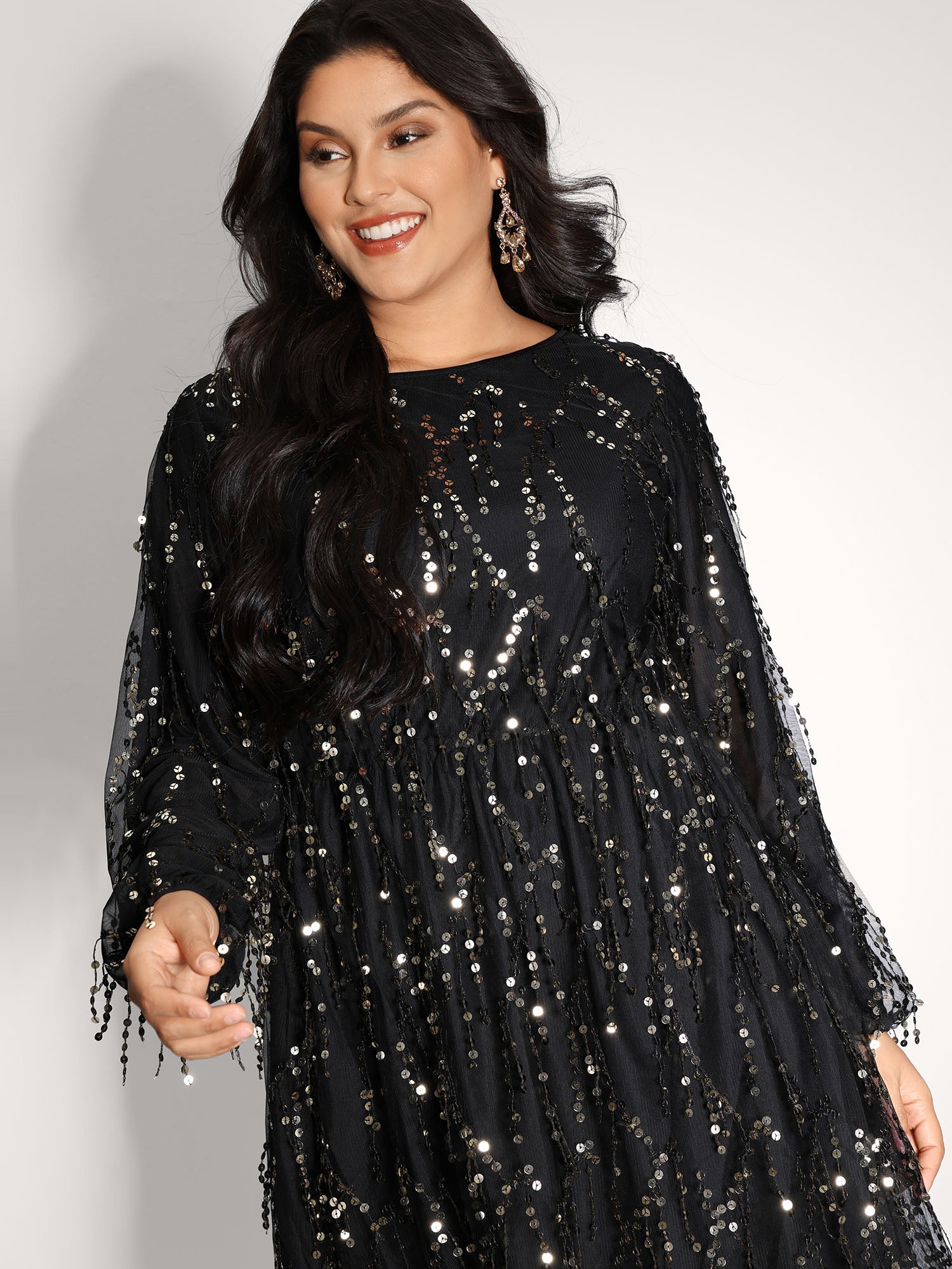 Back Bow Tie Fringe Sequin Mini Dress