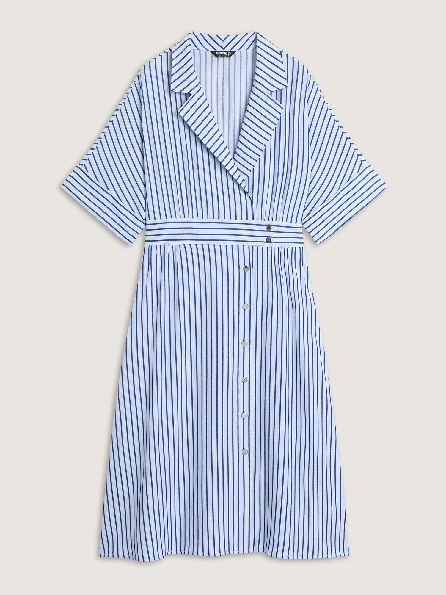 Striped Notched Lapel Collar Midi Dress