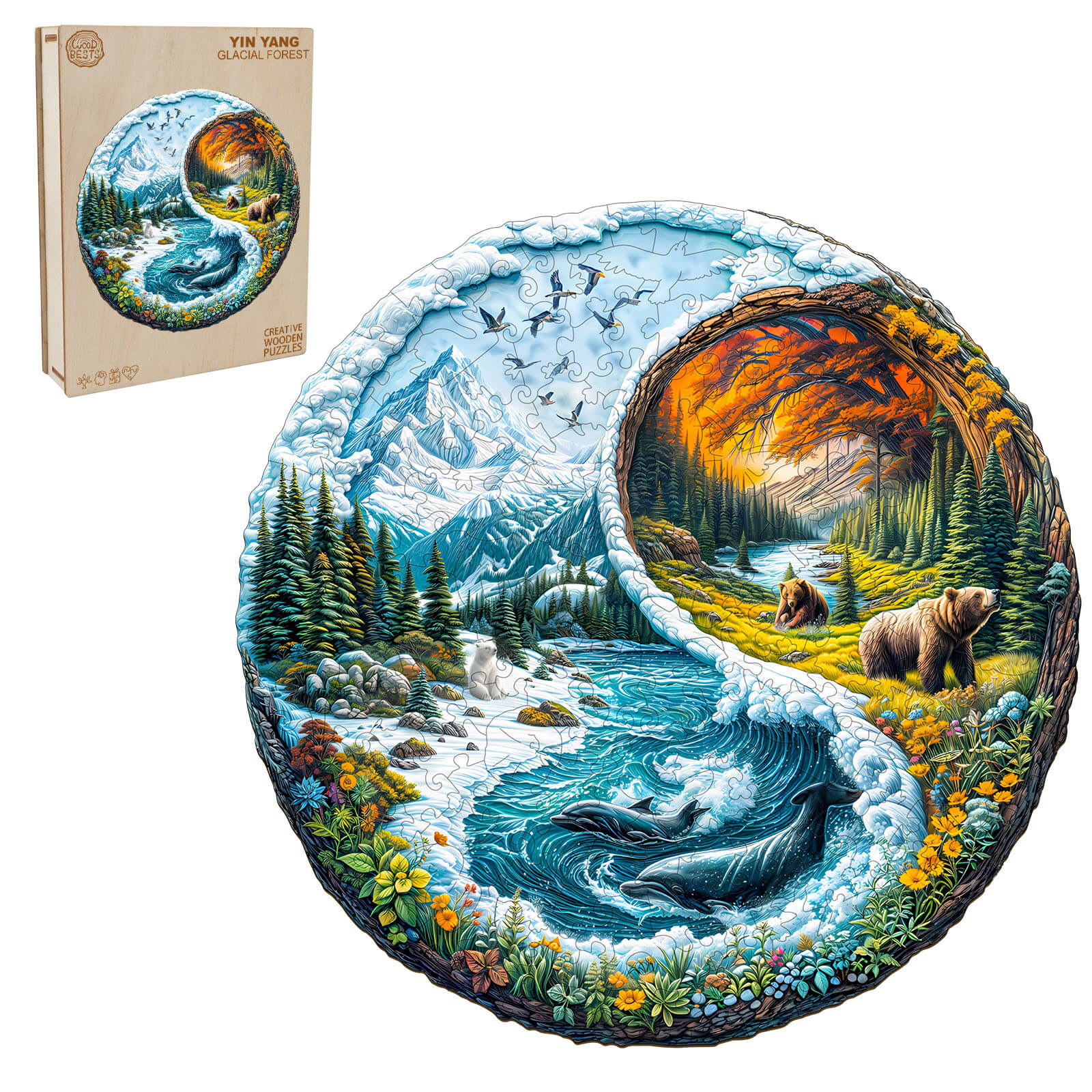 Yin Yang Glacial Forest Wooden Jigsaw Puzzle