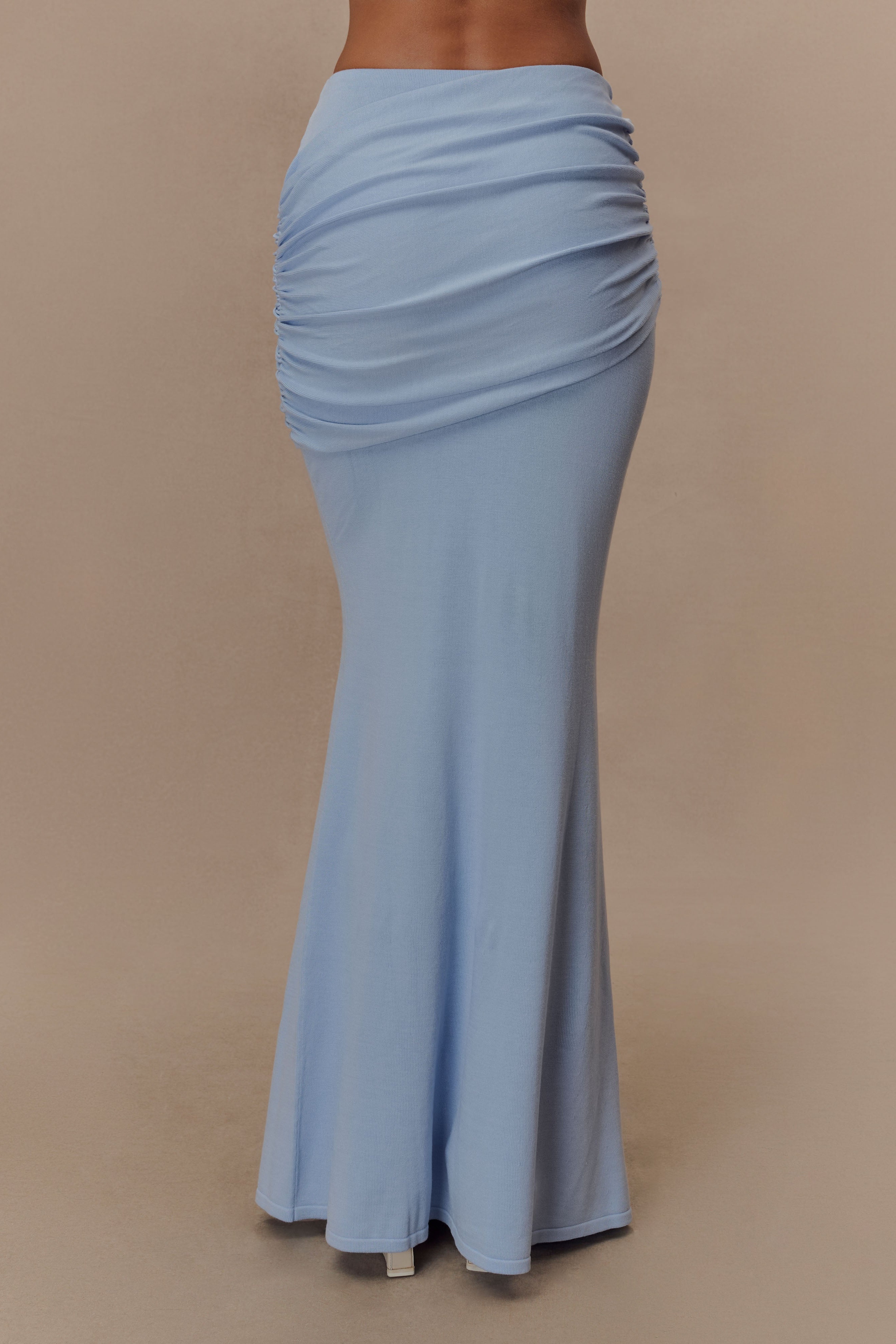 Blue Gathered Knit Maxi Skirt