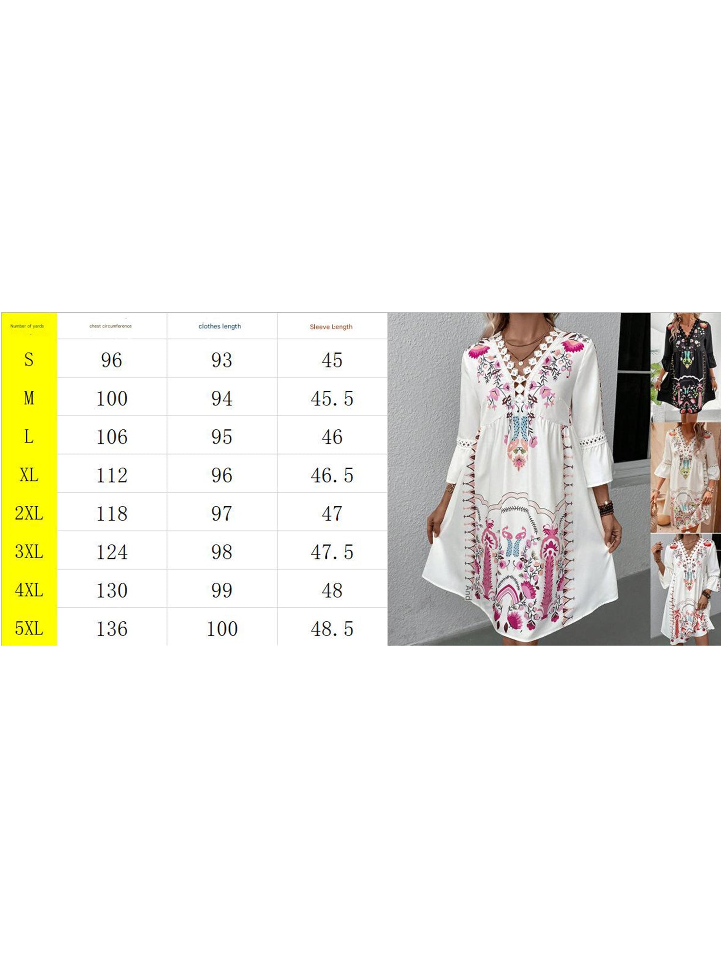 V Neck Lace Patch Print Dress