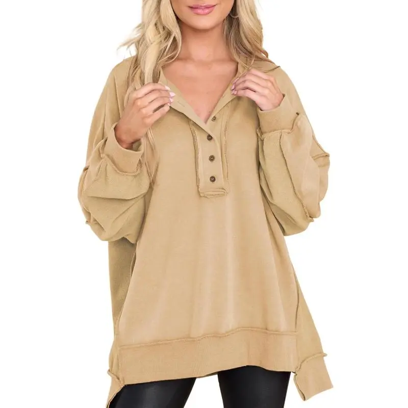 Women's Oversized Button Henley Sweatshirts