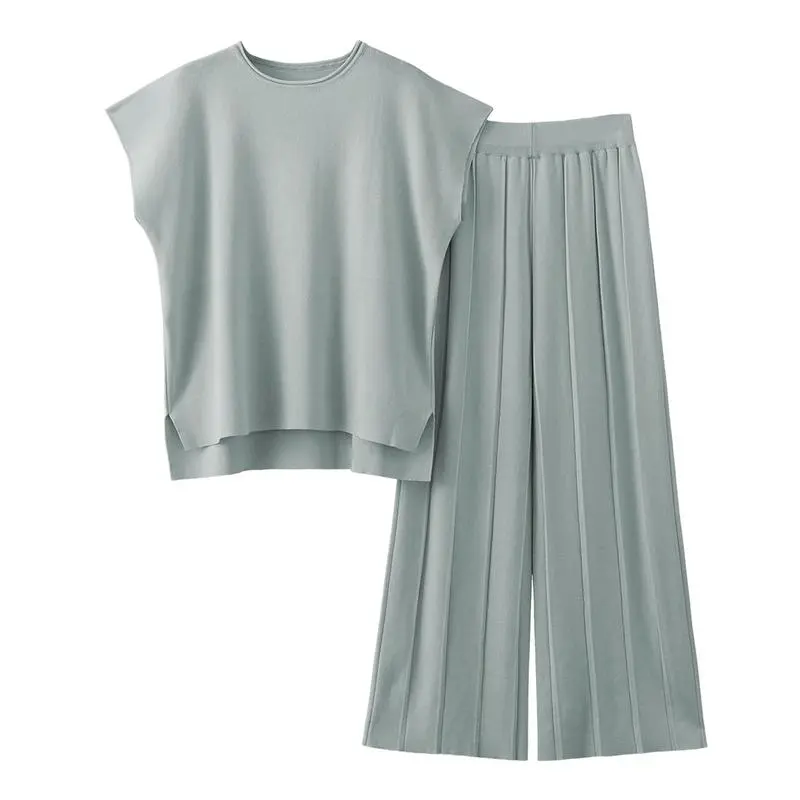 Women's Knit Pullover Tops High Waisted Pants Set