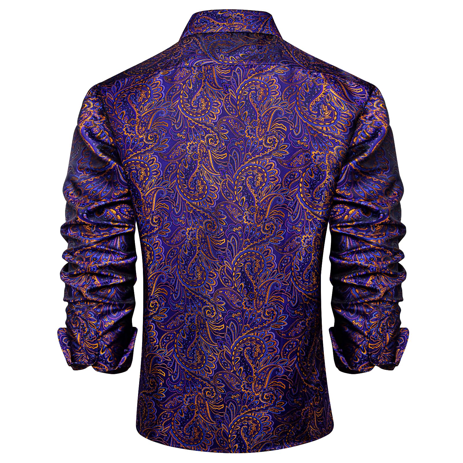 Men's Paisley Dress Shirt Long Sleeve Wrinkle Free Button Down Cowboy Shirts - Purple&gold&paisley