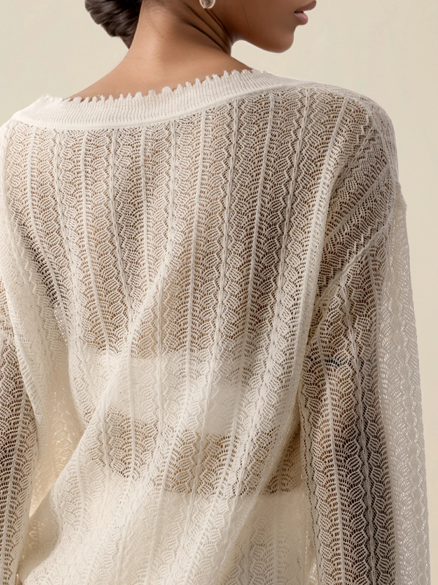 Linen & Lyocell Round Neck Hollow Top