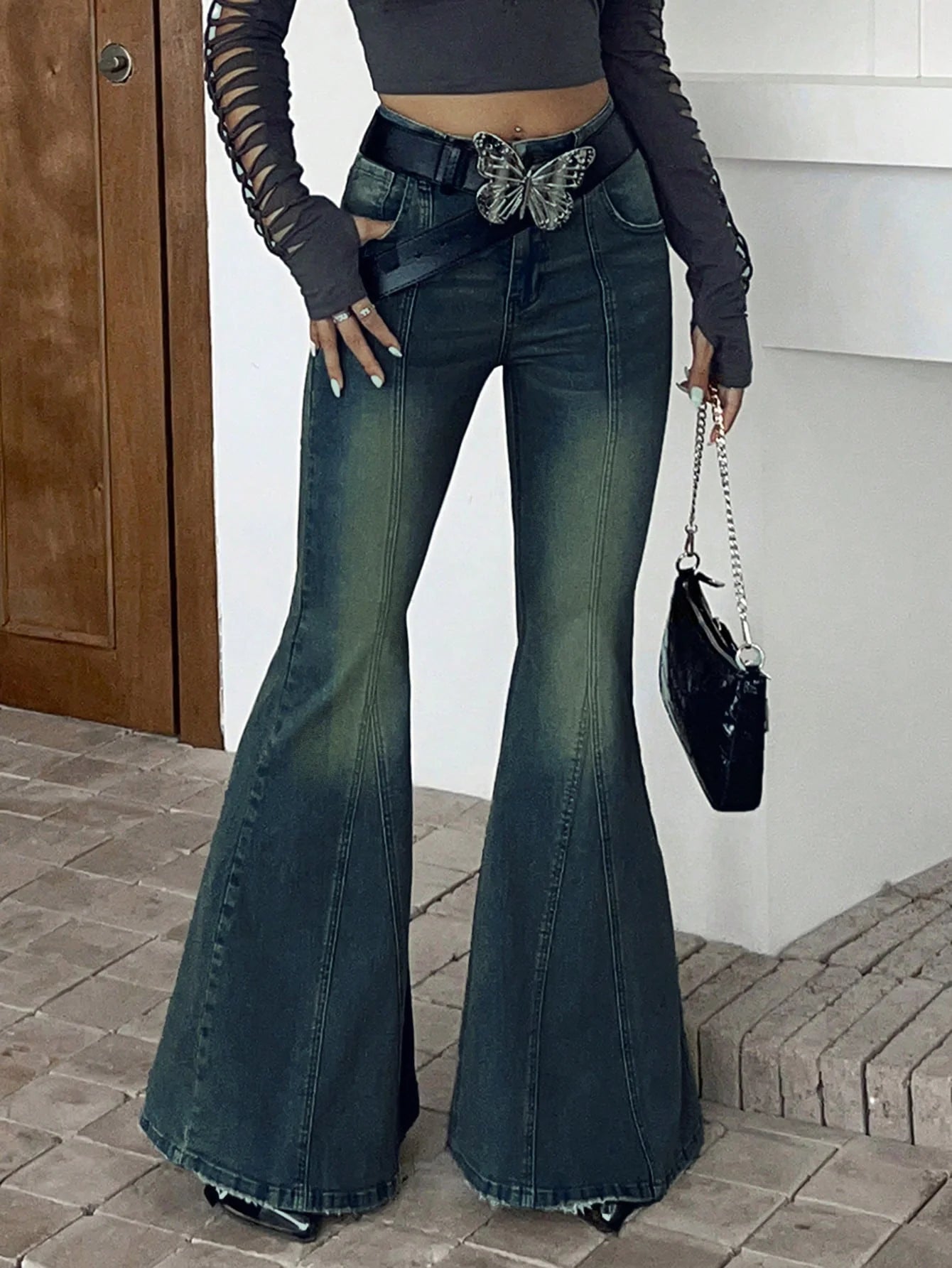 Bohemian Feels Raw Hem Stretch Flare Jeans