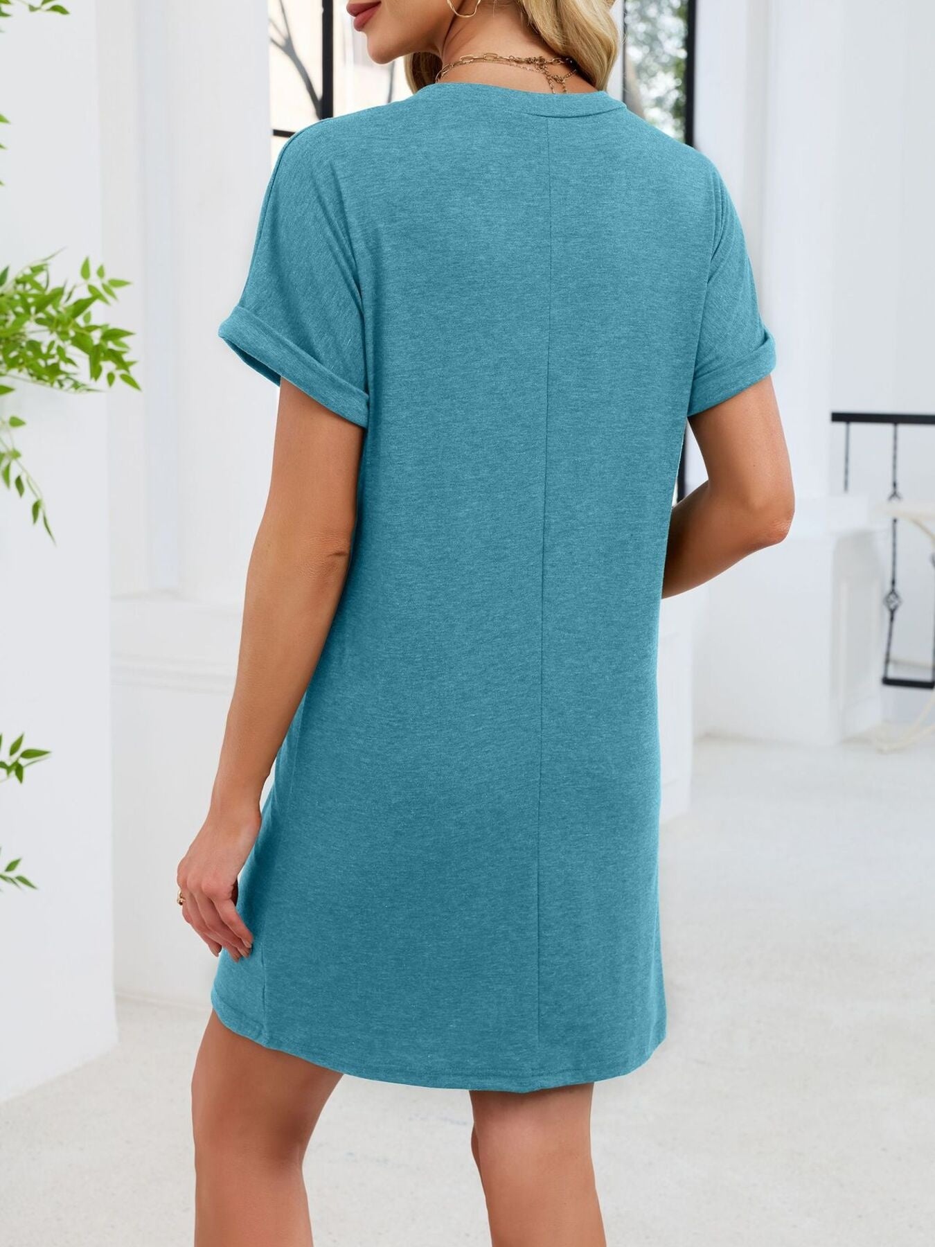 Casual V-Neck Short Sleeve T-Shirt Dress