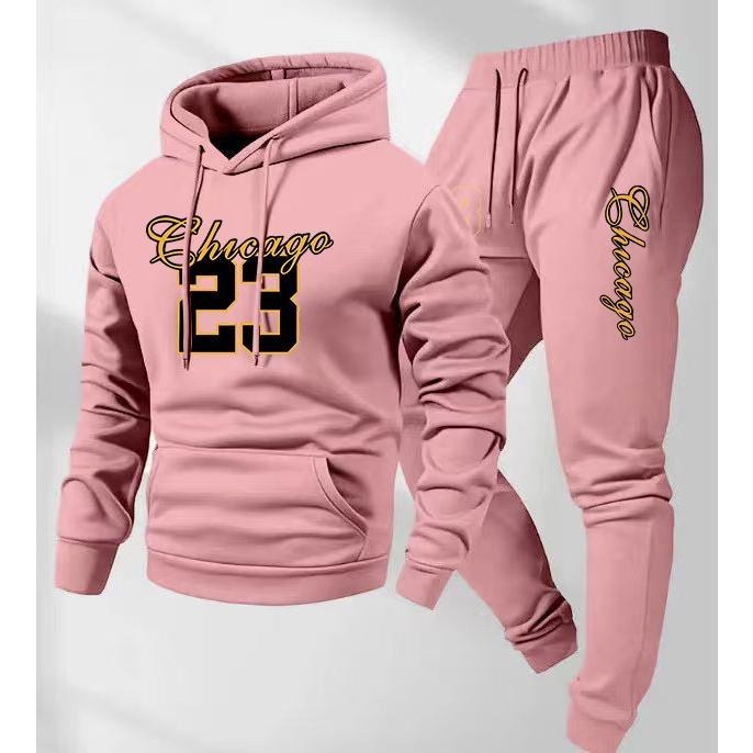 Men's team number printed hoodie and drawstring track pants set