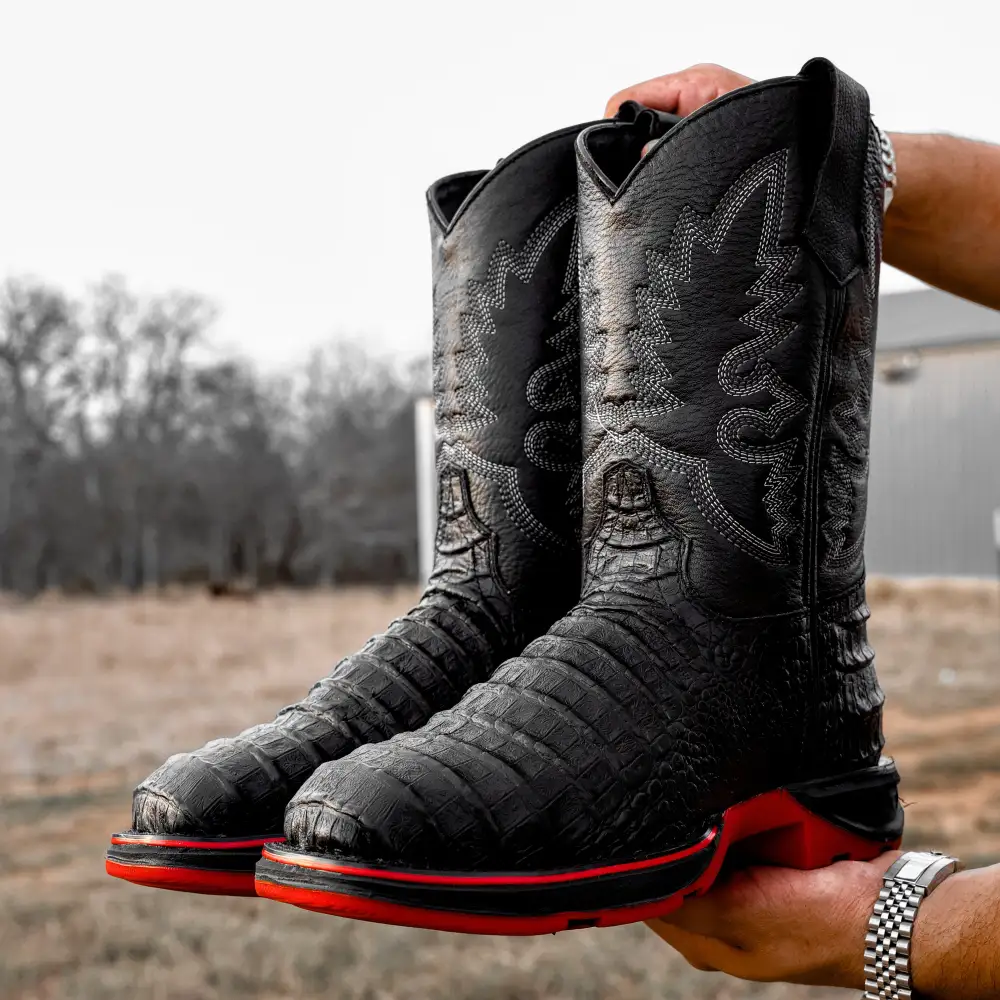 Black Caiman Belly Leather Boots - Composite Toe