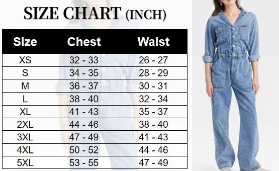 Women's Long-Sleeve Baggy Utility Denim Jumpsuit