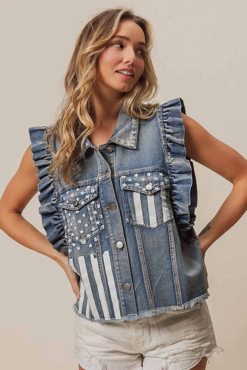 American Flag Washed Denim Jacket
