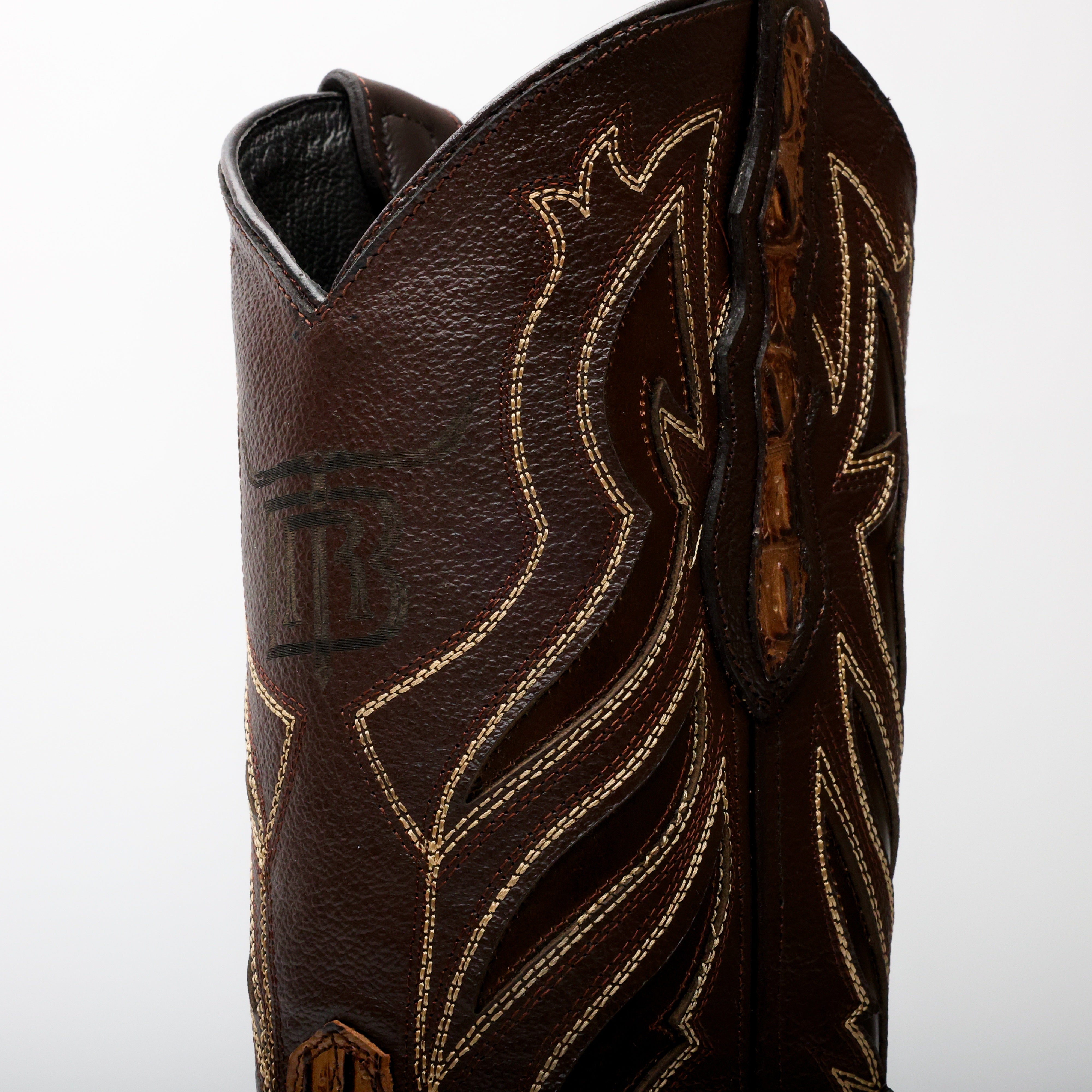 Honey Caiman Hornback Leather Boots - Square Toe