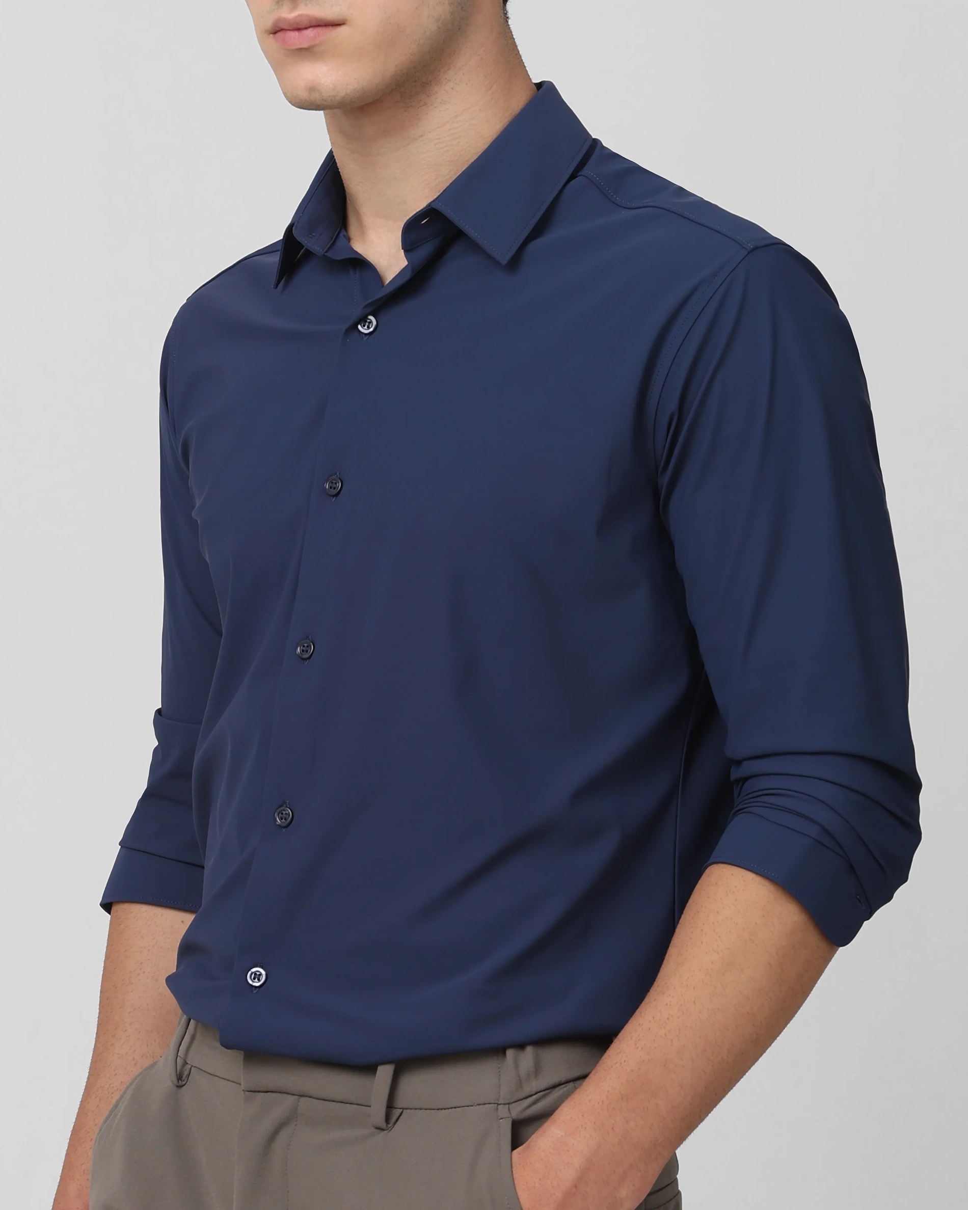 Leisure Soft And Comfortable Slim-Fit Dark Navy Shirt