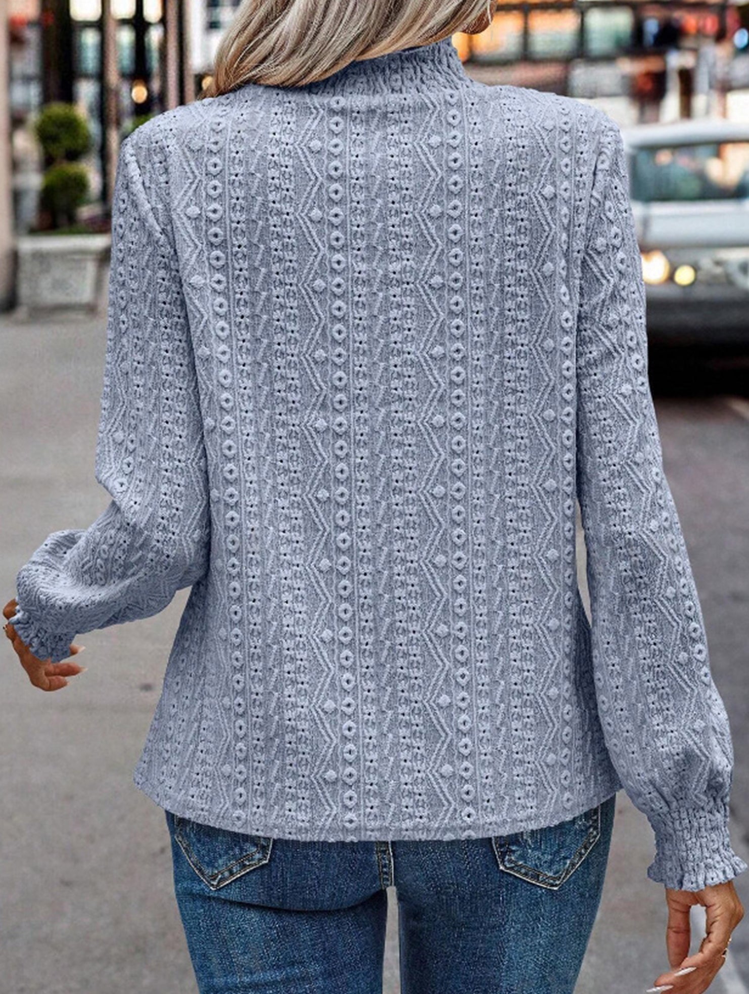 Jacquard Crew Neck Long Sleeve Tee_CWTTL01230