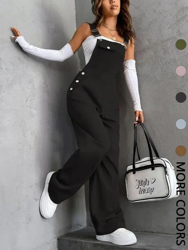 Women’s Solid Color Pocket Overalls