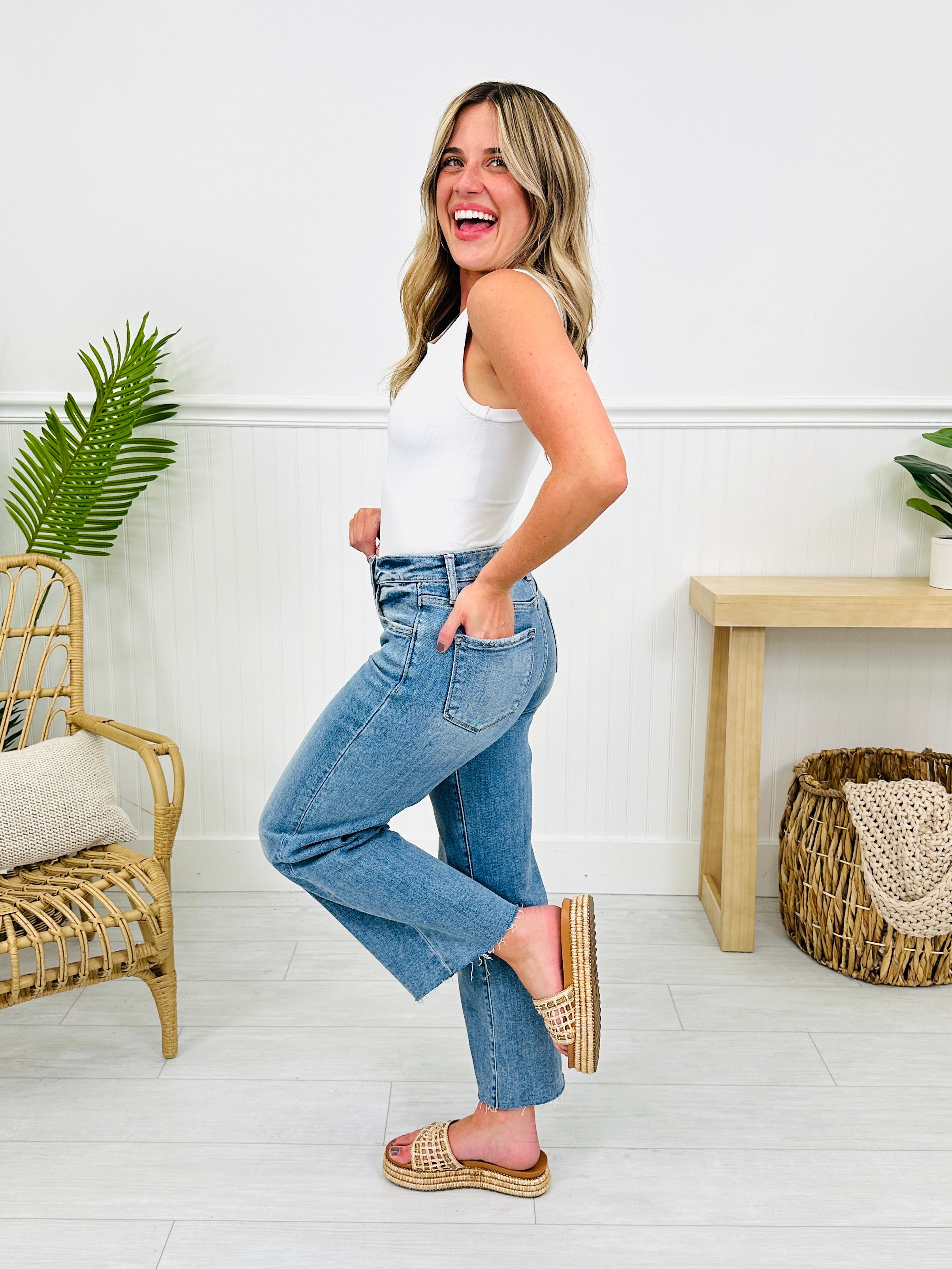 Met You In The Summer Tummy Control Wide Leg Cropped Jeans