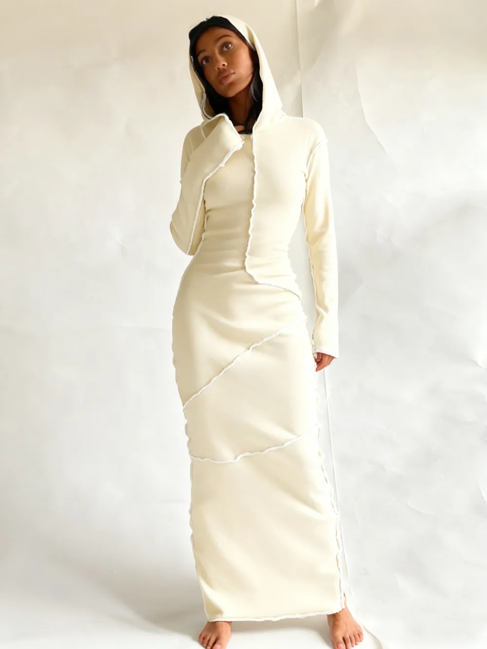 Women's Fall Winter Drop Shoulder Bodycon Hooded Dress