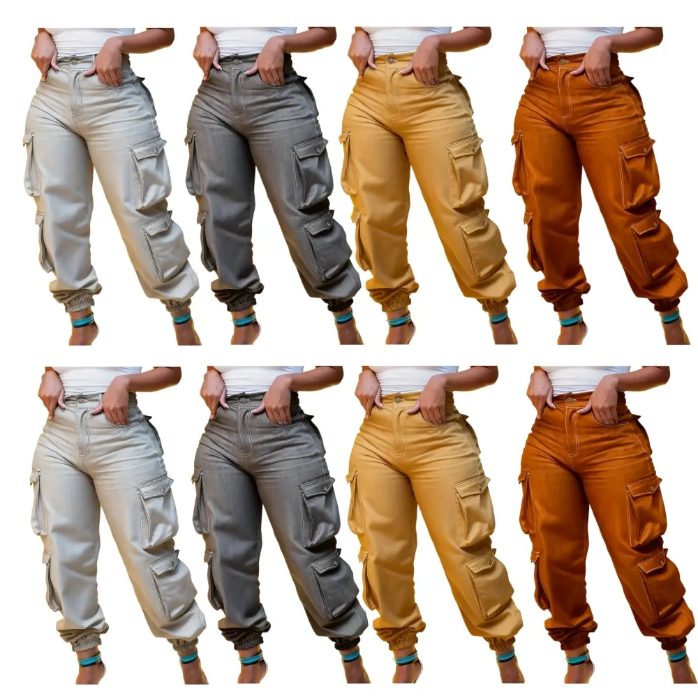 Women's Y2K High-Waist Cargo Denim Flap Pocket Pants