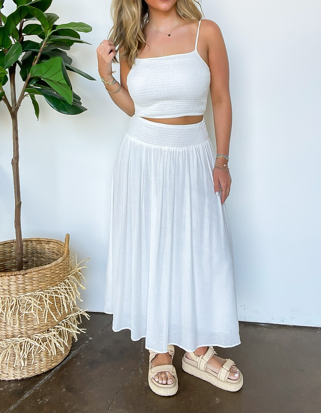 Smocked Waist Maxi Top and Skirt Set