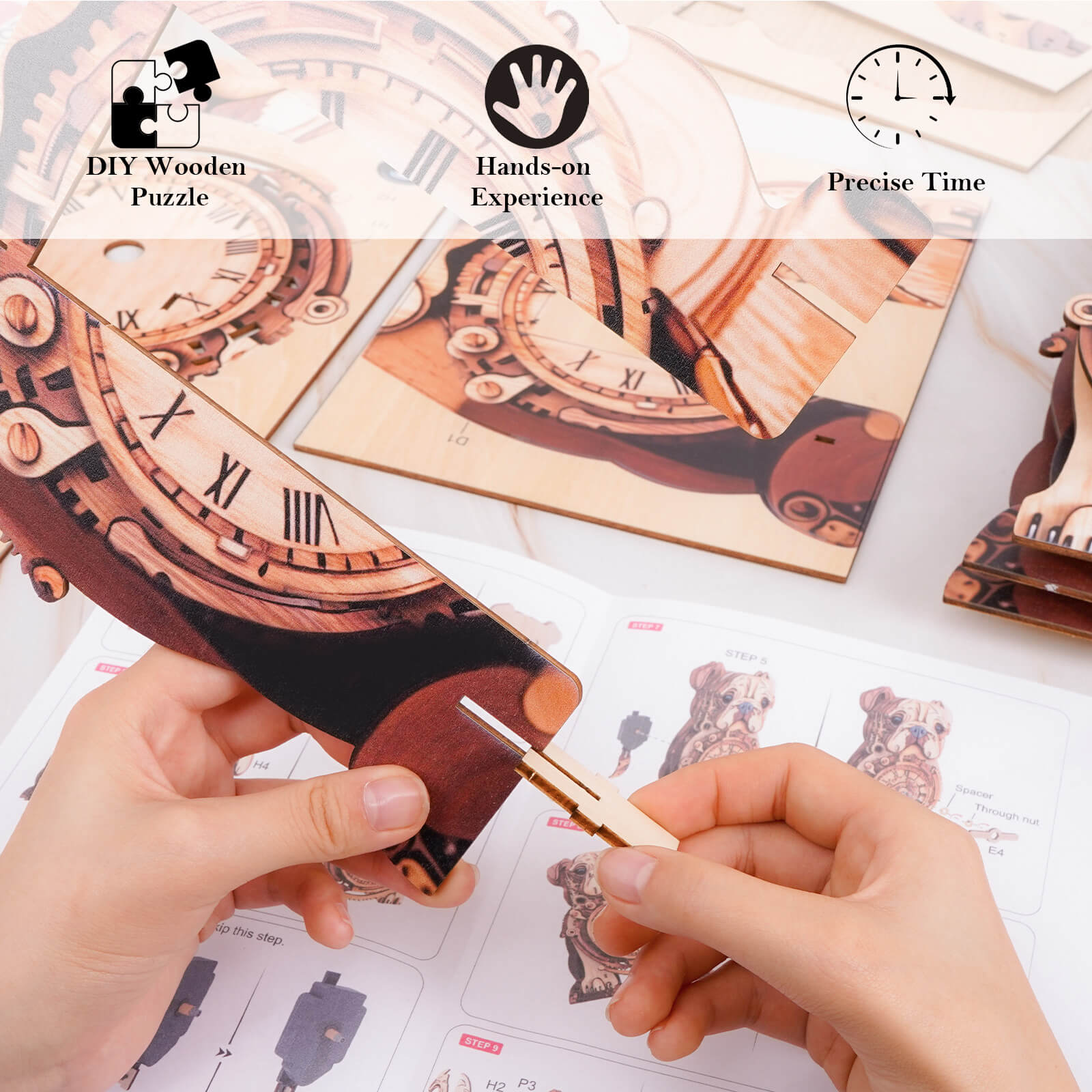 Bulldog â€“ DIY Wooden Clock, 3D Puzzle Craft Kit