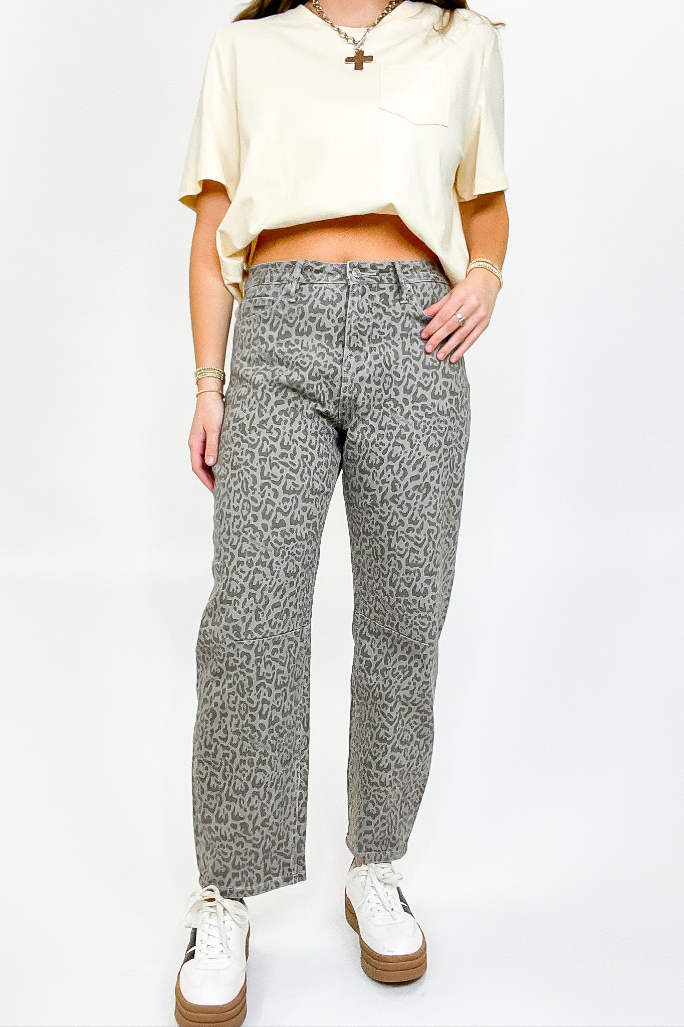 High Rise Tummy Tuck Animal Print Barrel Pants