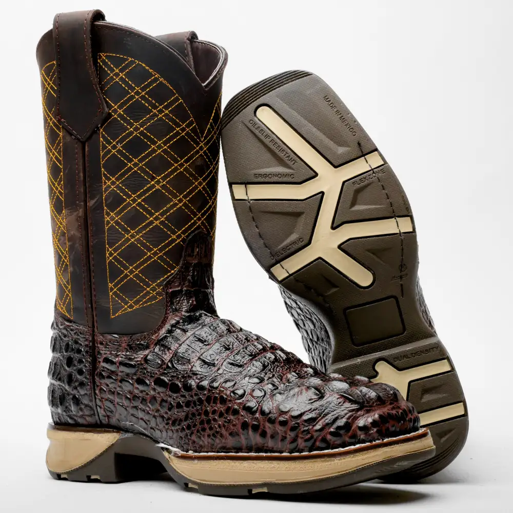 Brown Caiman Neck Leather Boots With 3D Lightweight Sole - Composite Toe