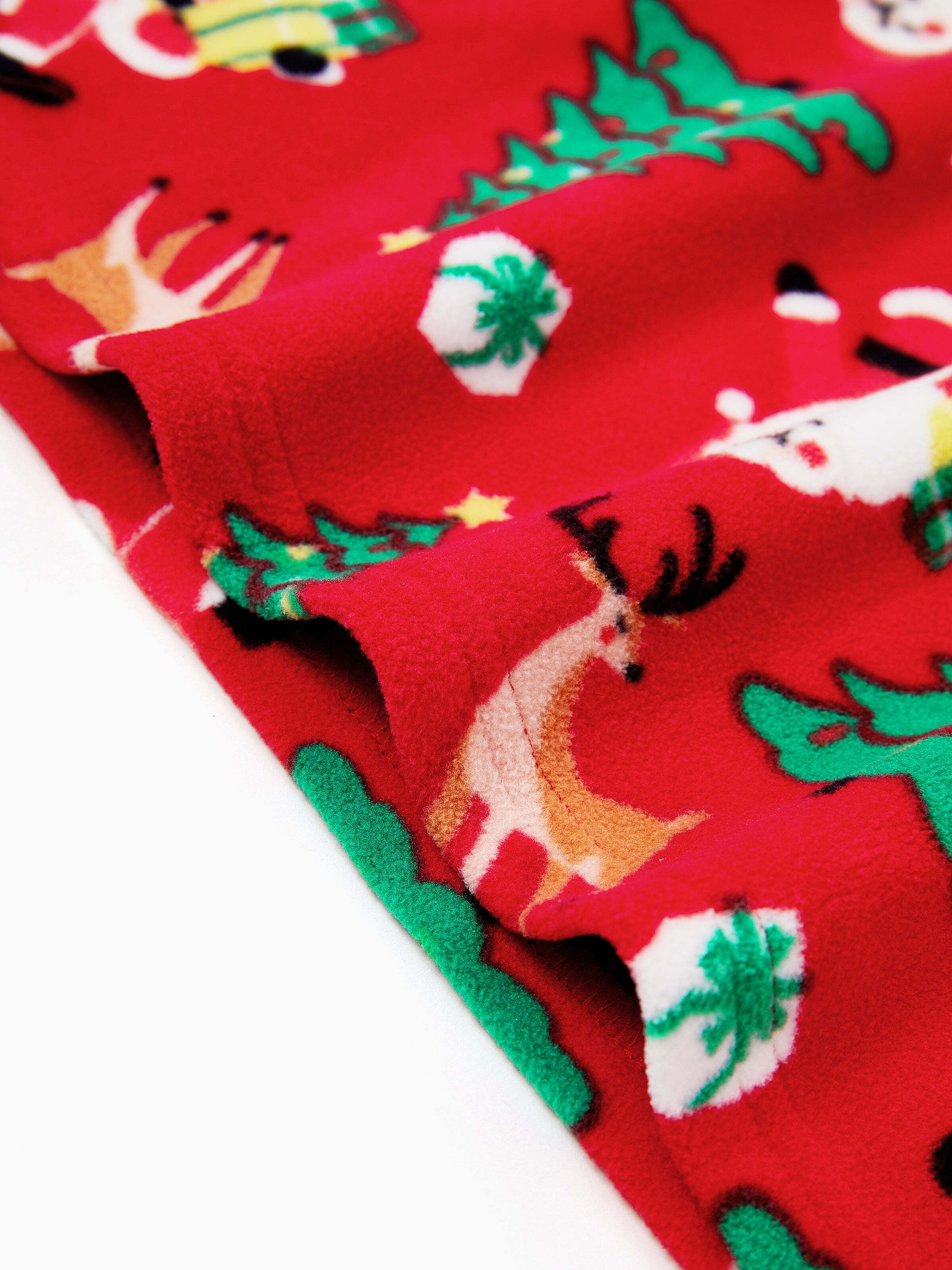 Christmas Matching Family Pajamas Set Santa Claus and Christmas Tree Print Red Fleece PJS with Christmas Socks Red
