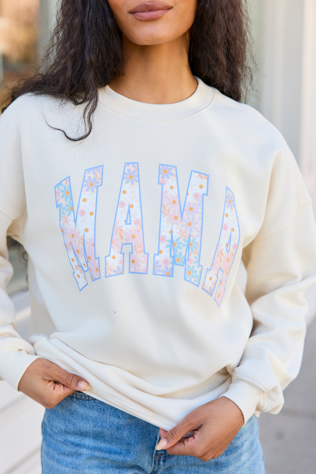 Mama Multi Daisy Print Cream Graphic Sweatshirt