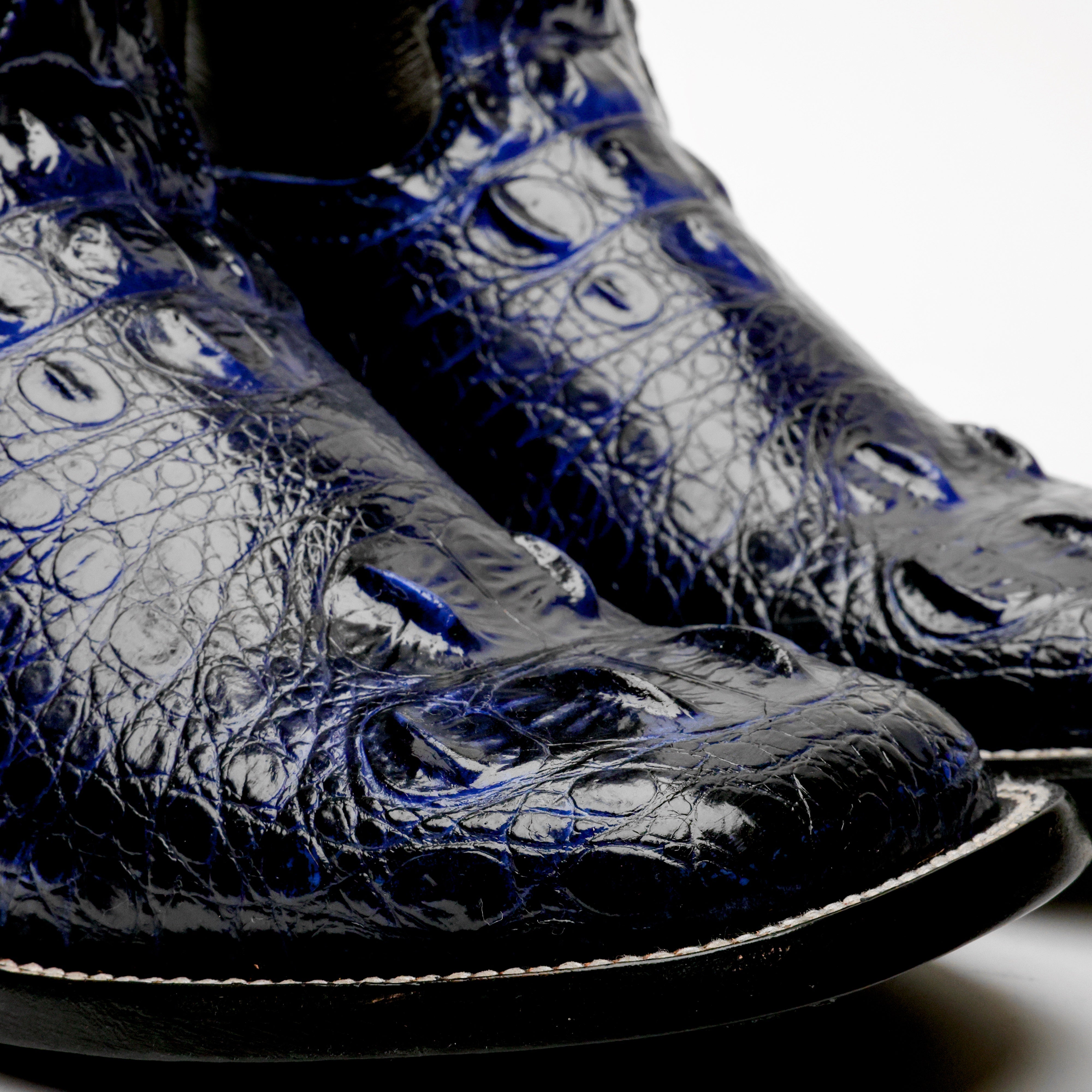 Royal Blue Giant Caiman Hornback Leather Boots - Square Toe