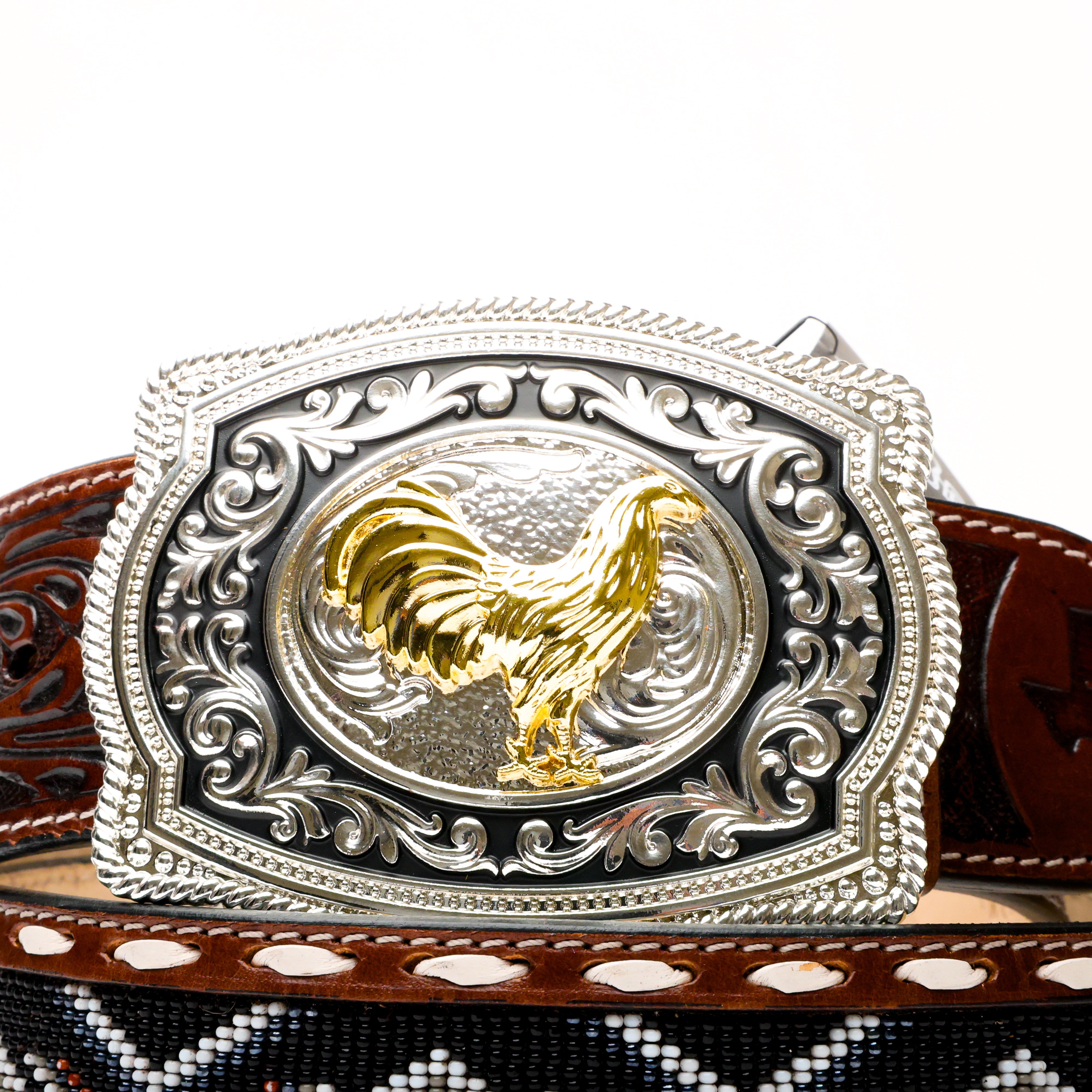 2 Inch Hand-Tooled Artesanal Beaded Leather Belt
