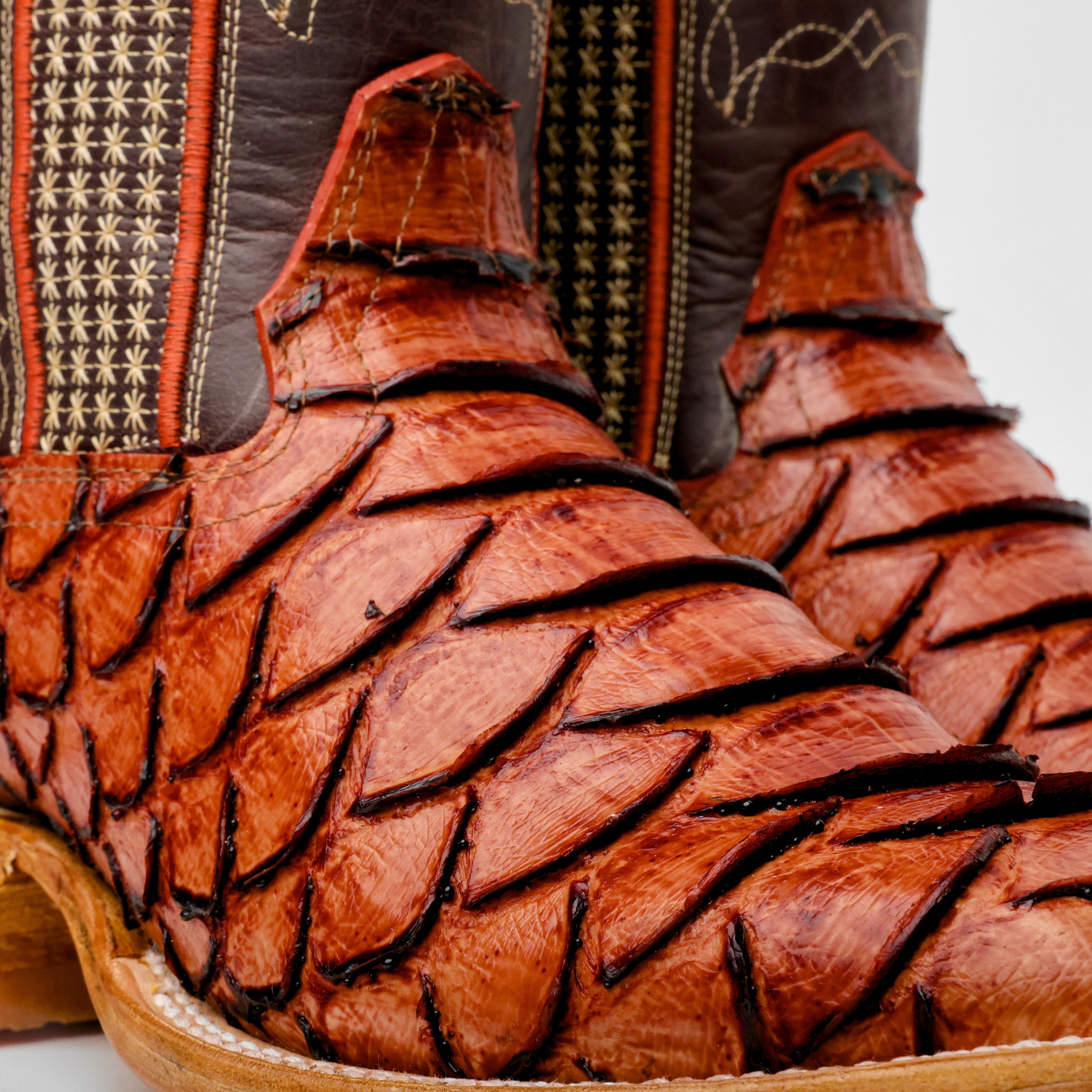 Cognac Jumbo Python Leather Boots - Square Toe
