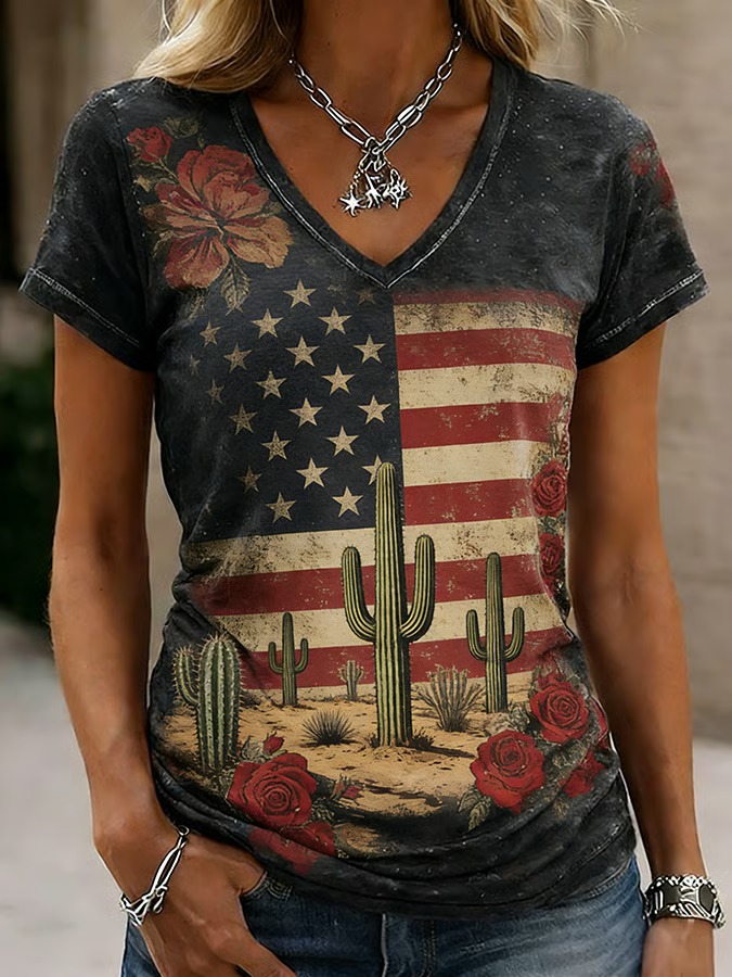 Women's Casual American 250th Anniversary Printed T-shirt