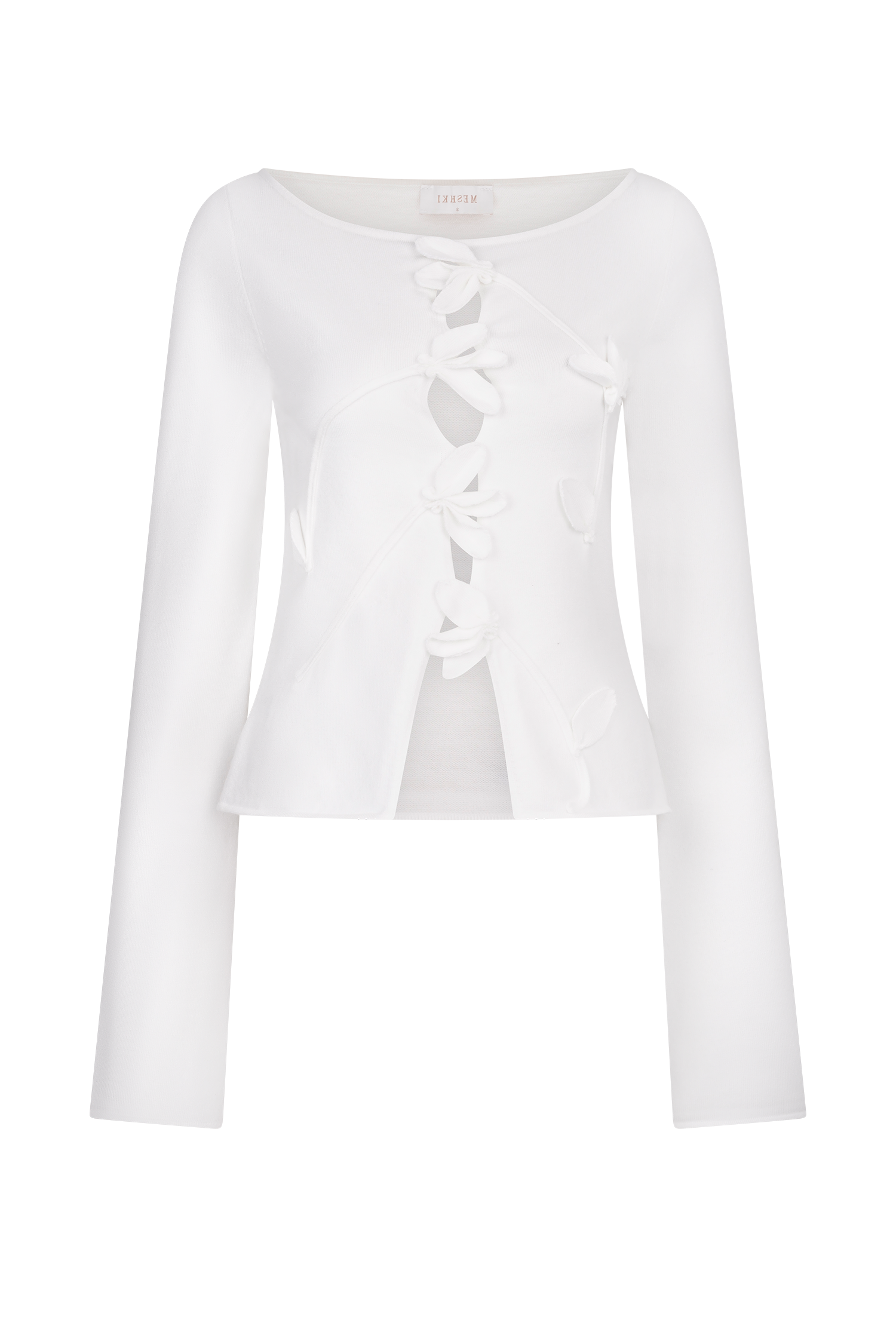 White Floral Long Sleeve Knit Top