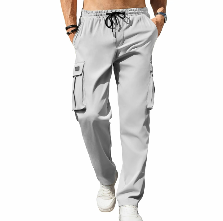 Men's Cargo Pants – Casual Loose Fit Sweatpants with Drawstring Waist and Multi Pockets