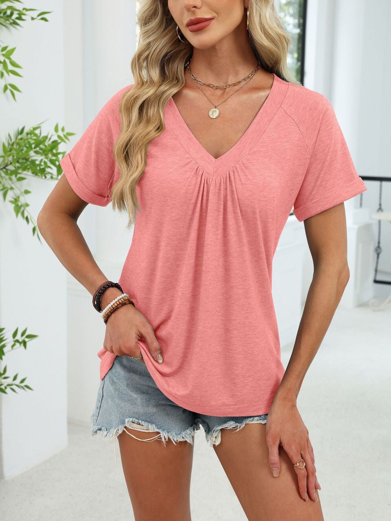 Casual V-Neck Short Sleeve T-Shirt