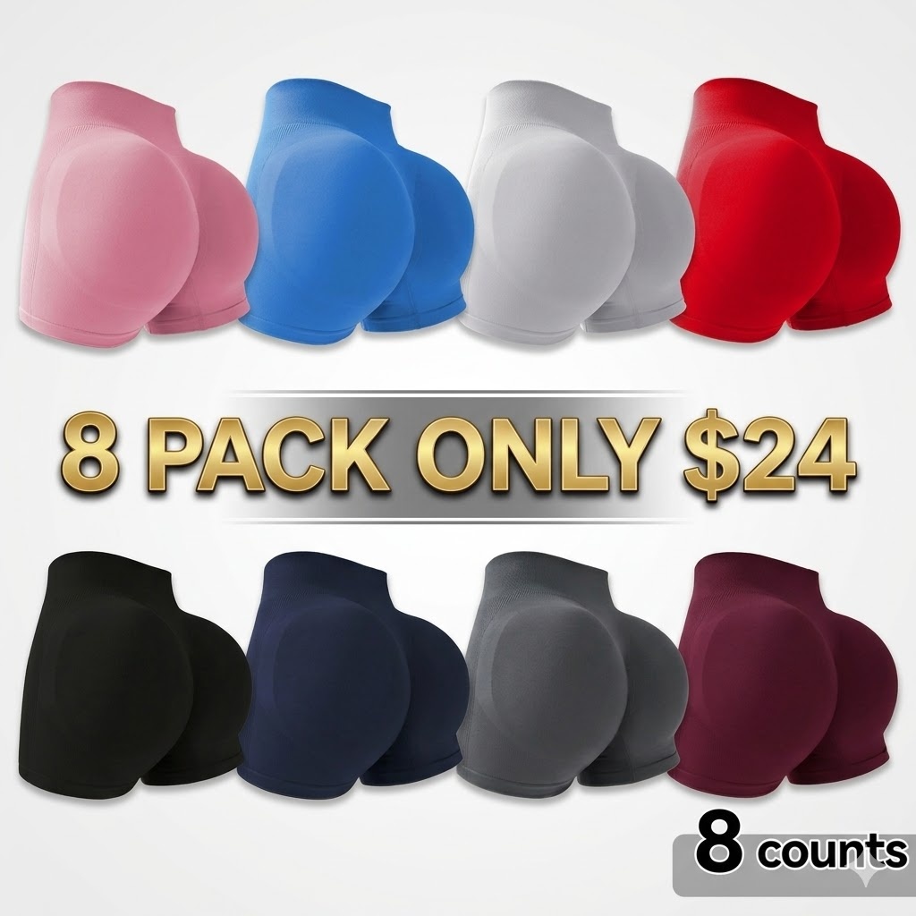 8-Pieces High Waist Tummy Control Side-Ribbed Butt-Lifting Seamless Shorts