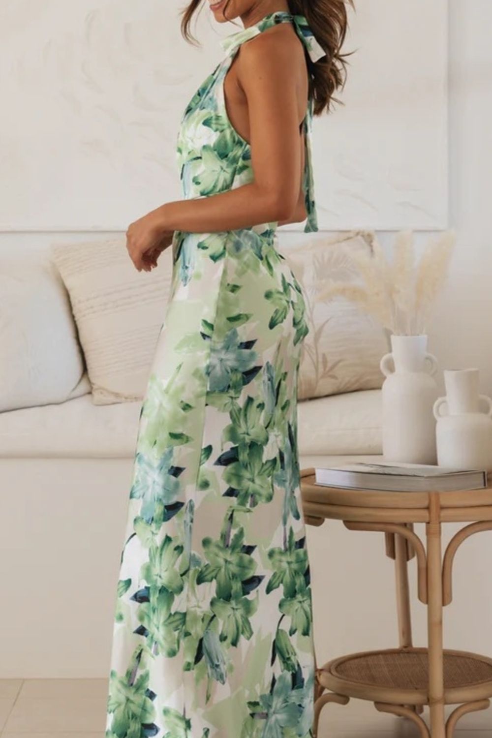 Floral Print Halter Neck Maxi Dress