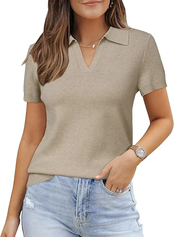 Womens Wool Blend Polo Shirts Spring Summer Sweater Tops